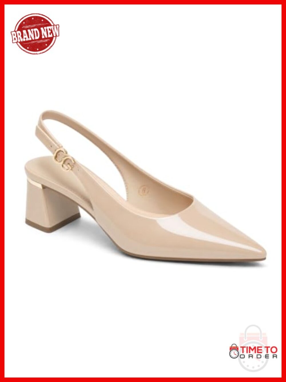Womens Slingback Chunky Heel Pointed Closed Toe Pumps Adjustable Strap Work